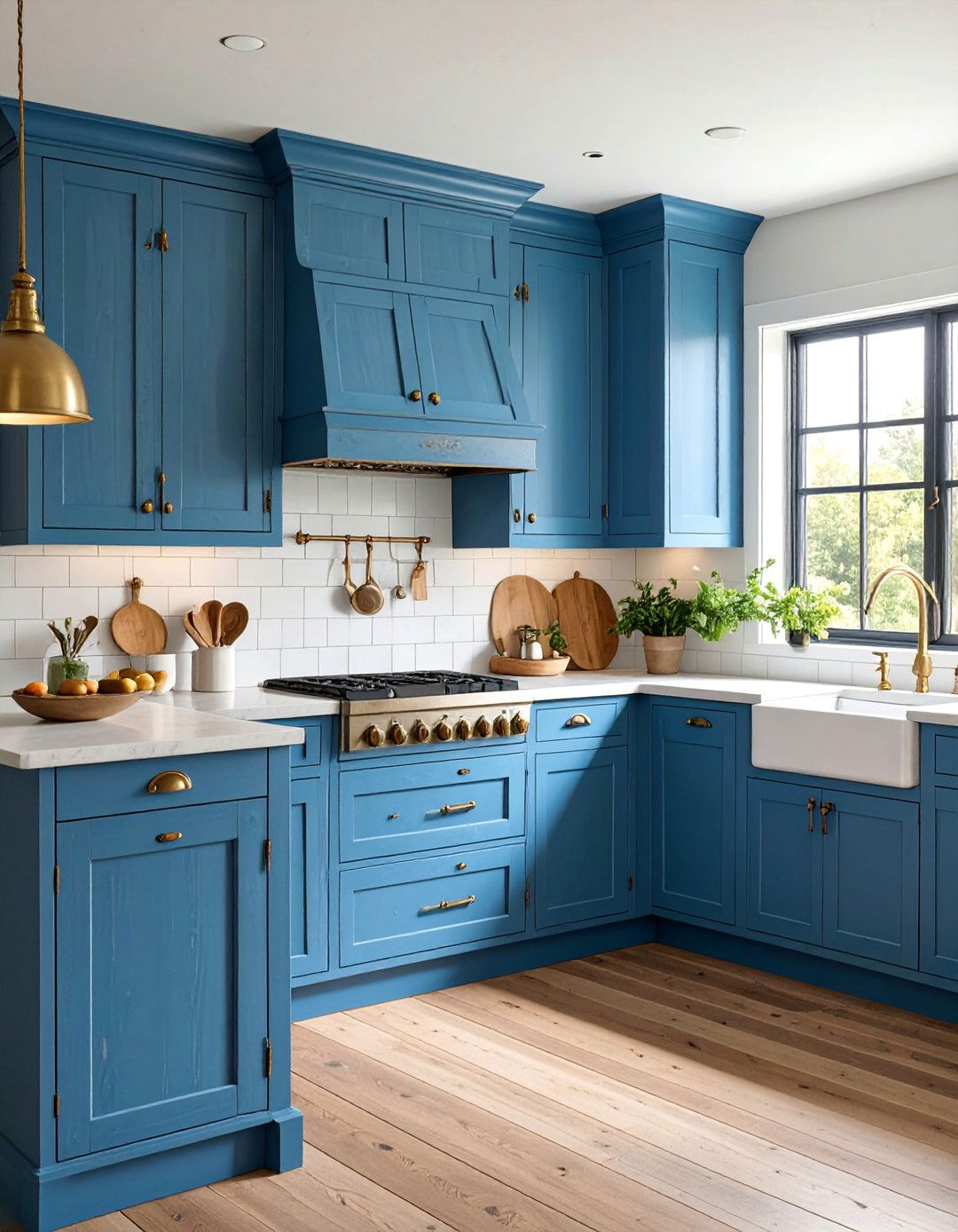 Distressed Denim Blue Cabinets with Vintage Hardware - 25 blue farmhouse kitchen cabinets