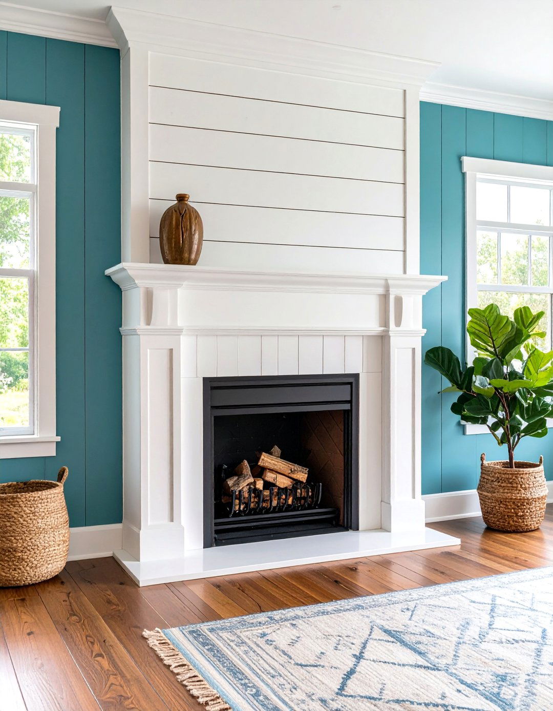 Distressed Farmhouse Pine Mantel with Painted Finish - 25 Wood Mantel Ideas