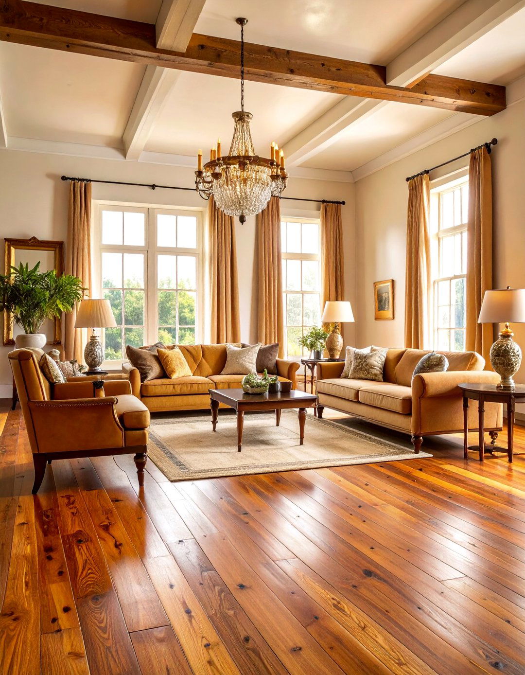 Distressed Heart Pine Living Room with Colonial Character - 25 Living Room Wood Floor Ideas