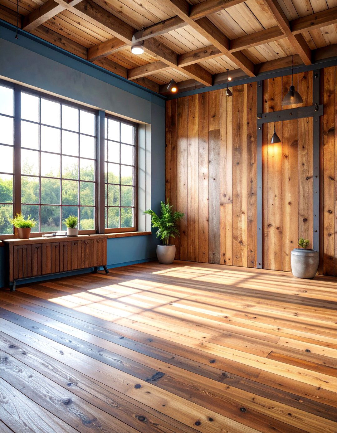 Distressed Pine Shiplap with Metal Accents - 25 Rustic Ceiling Ideas