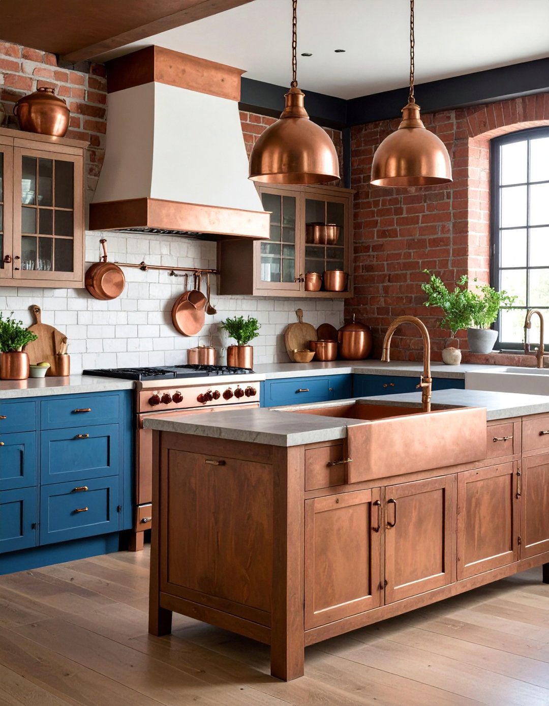 Distressed White Kitchen with Copper Details - 25 French Country Kitchen Ideas