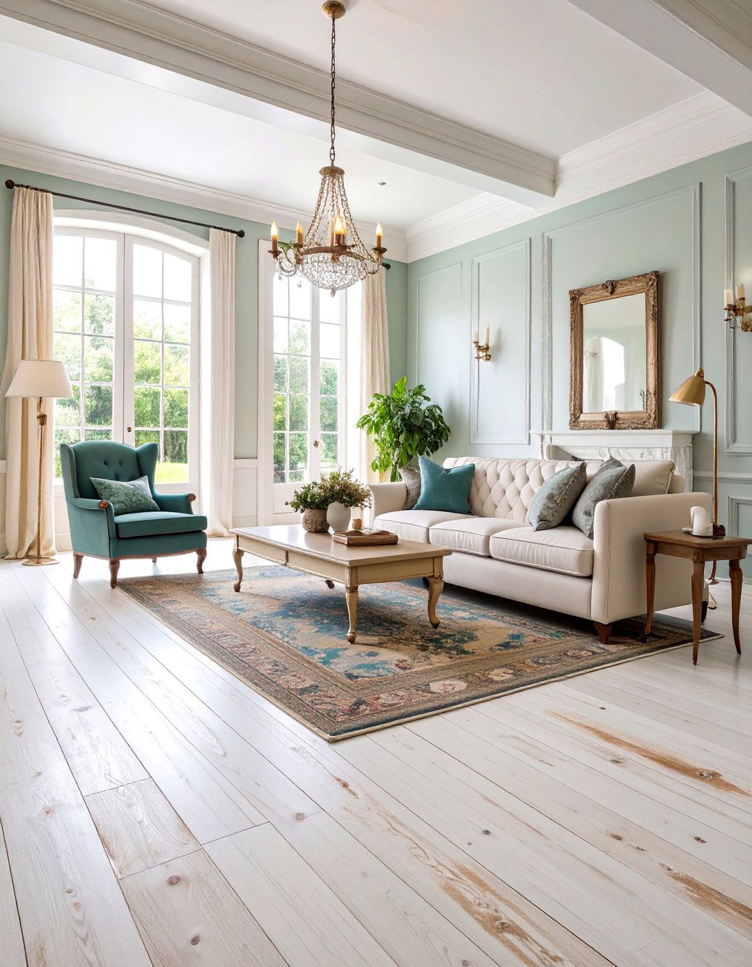 Distressed White Oak Living Room with Timeless Elegance - 25 Living Room Wood Floor Ideas