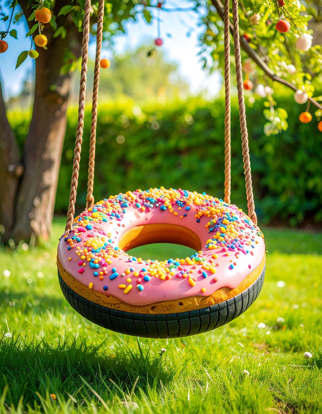 Donut Themed Tire Swing - 25 Tire Swing Ideas