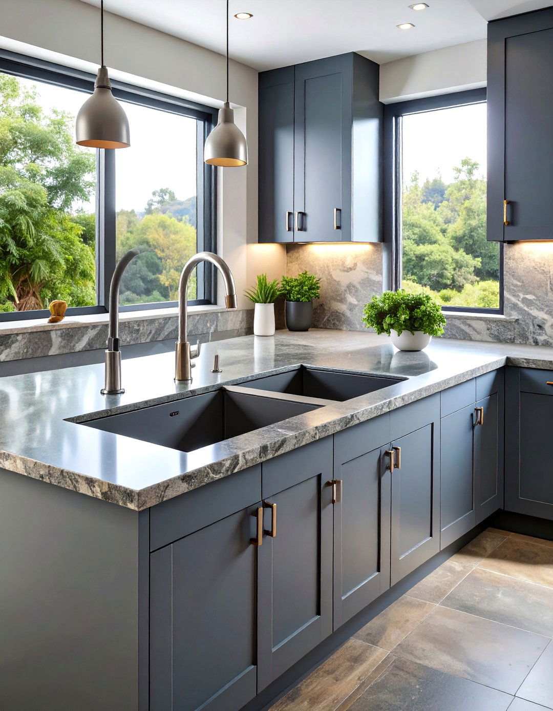 Double Basin Corner Sink with Granite Composite Construction - 25 Corner Kitchen Sink Ideas