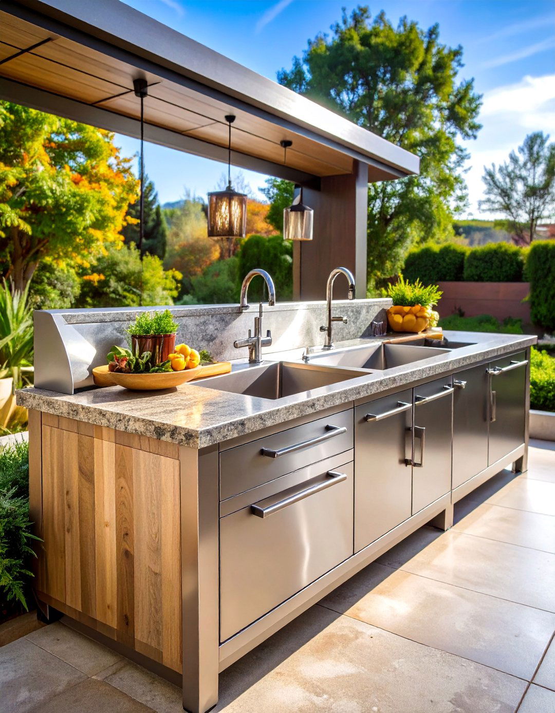 Double Basin Outdoor Prep Station with Cutting Board - 25 outdoor sink ideas