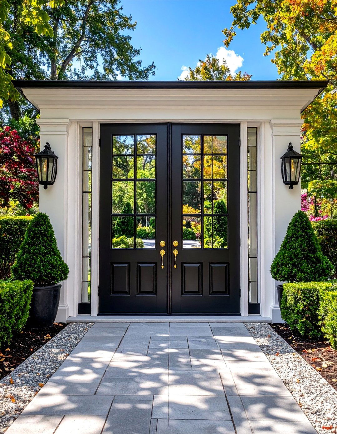 Double Black French Doors with Divided Lights - 25 Black Front Door Ideas