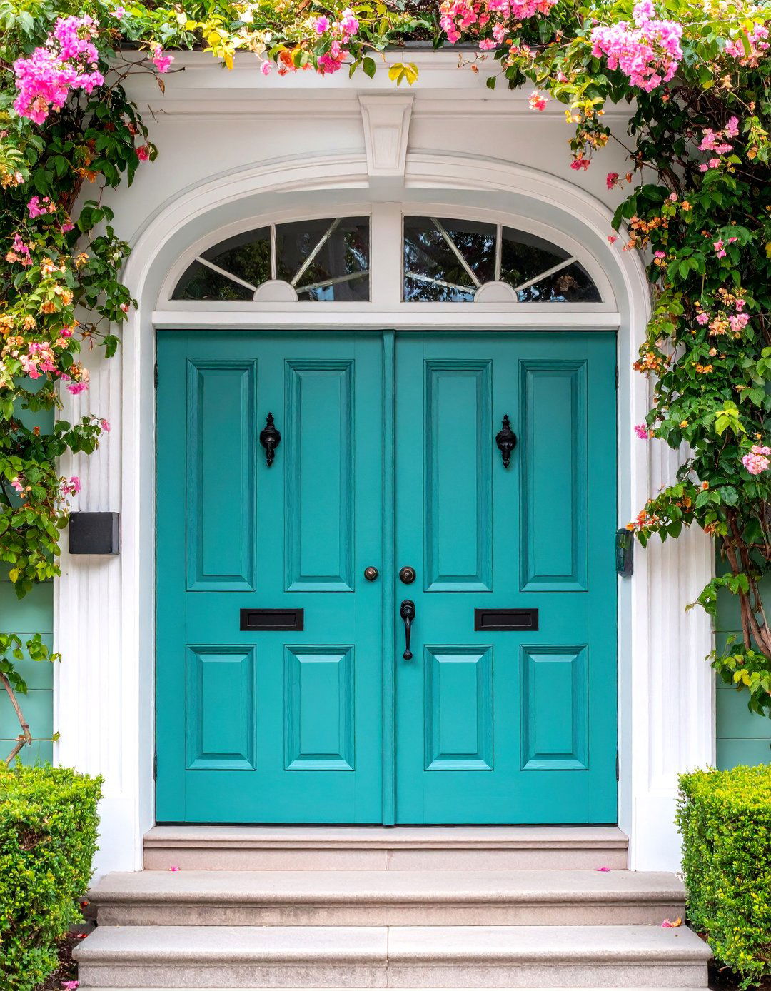 Double Doors with Full Length Sidelights - 25 Double Front Door Ideas
