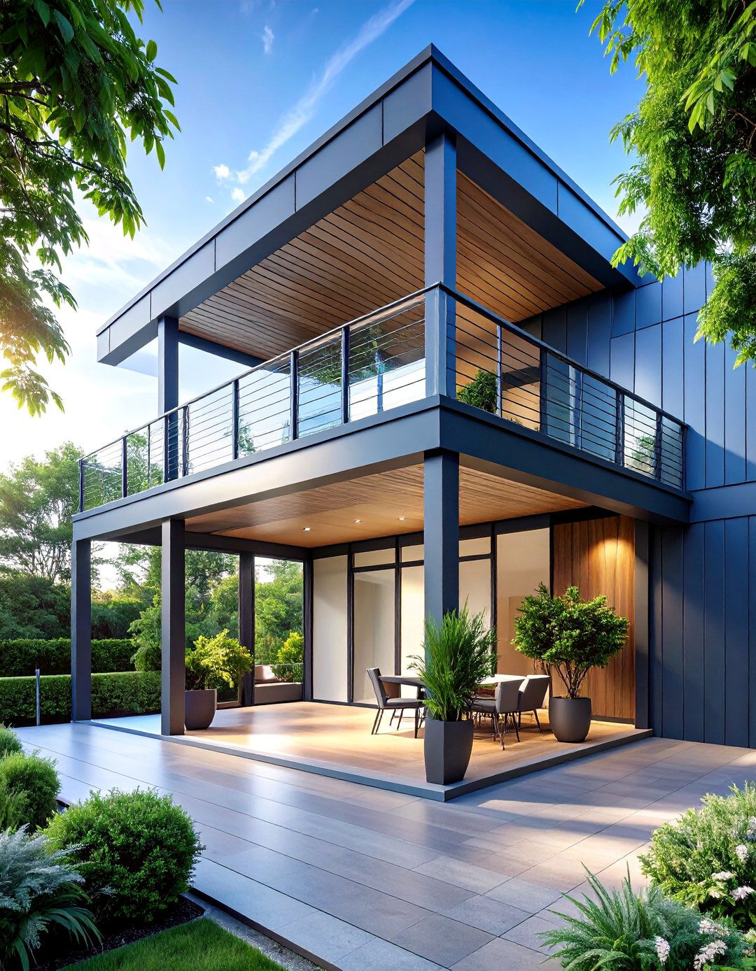 Double Height Porch with Mezzanine Level - 25 Modern Front Porch Ideas