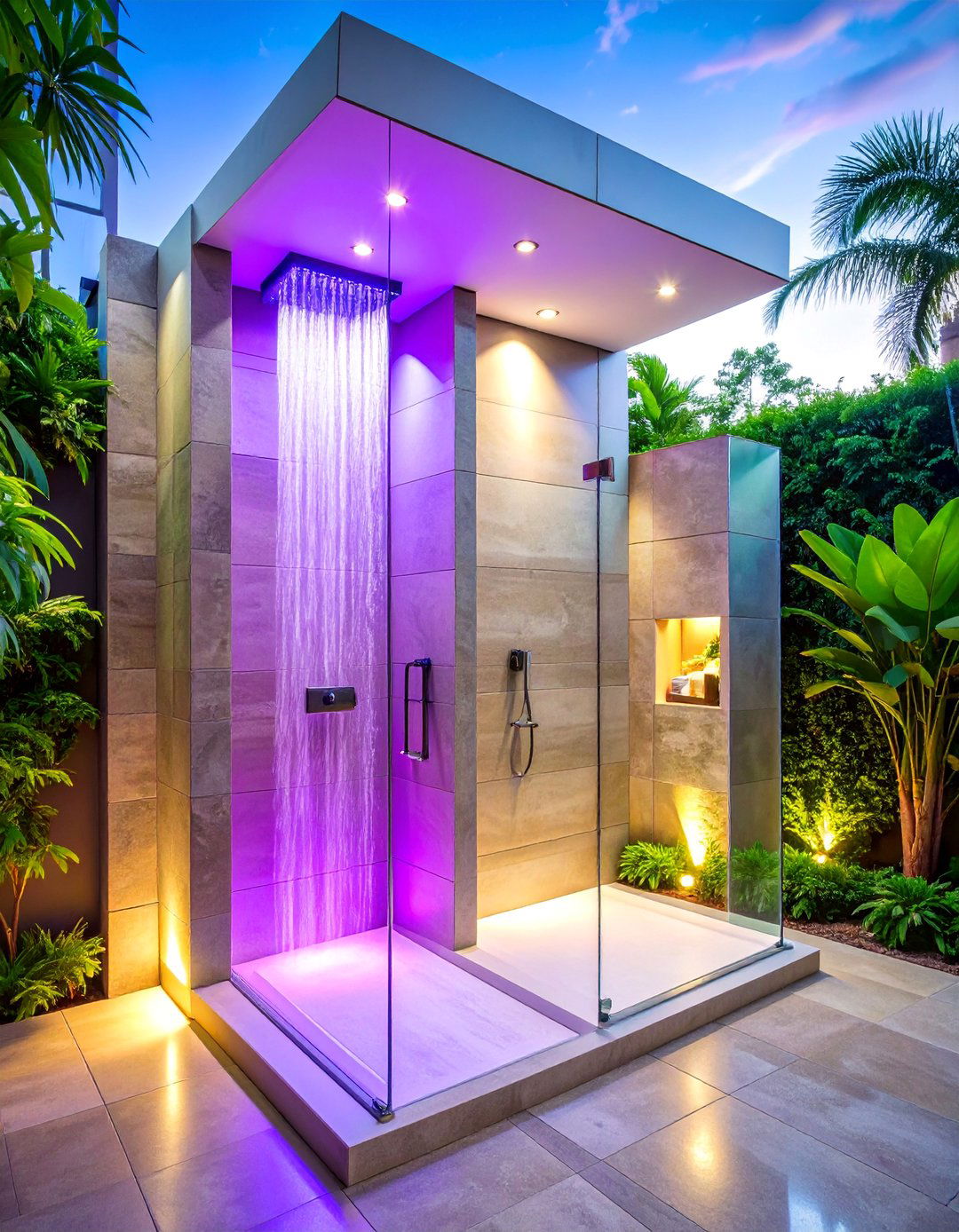 Double Horizontal Shower Niche with Accent Lighting - 25 Shower Niche Ideas