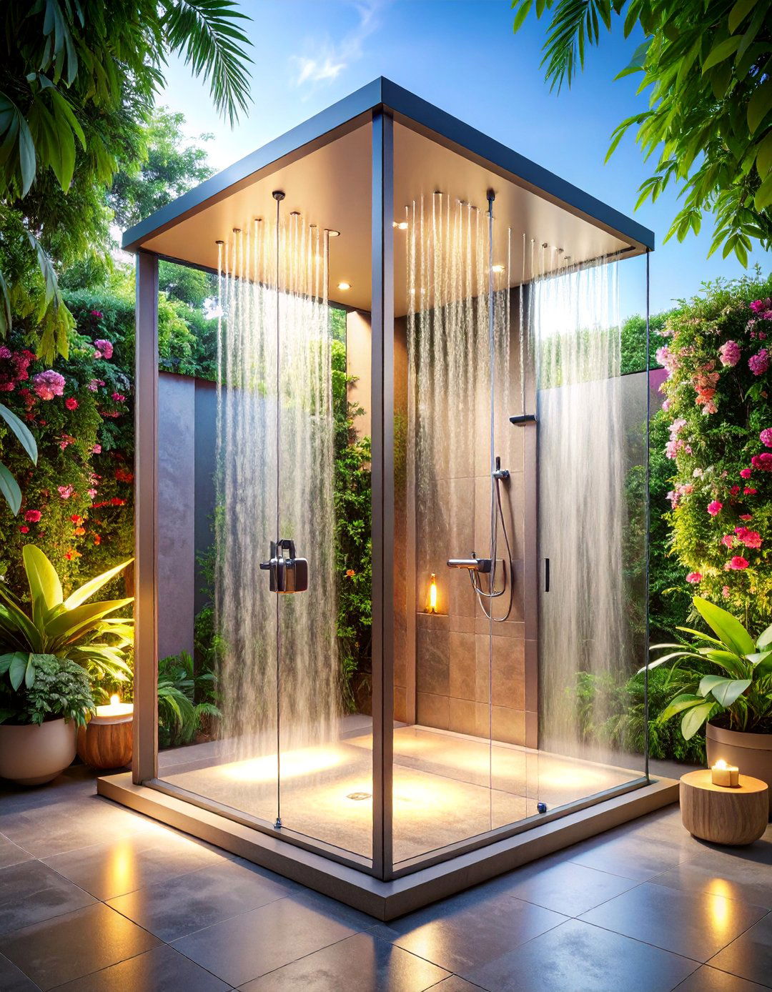 Double Shower System with Central Island - 25 Bathroom Shower Ideas