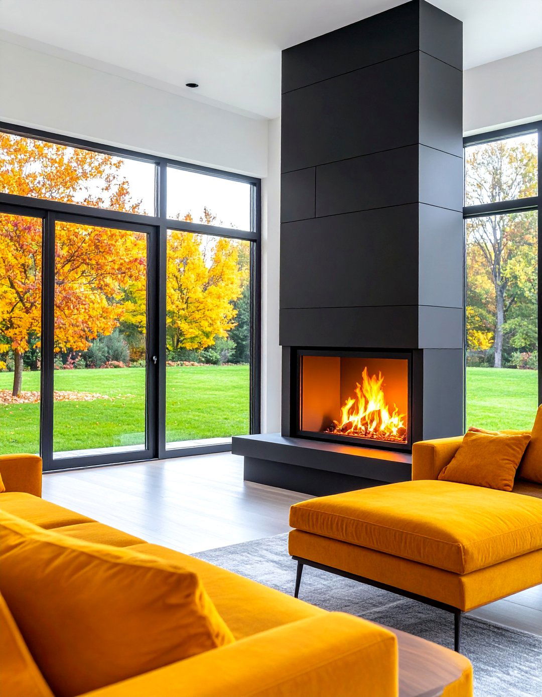 Double Sided Black Brick Fireplace for Open Floor Plans - 25 Black Brick Fireplace Ideas