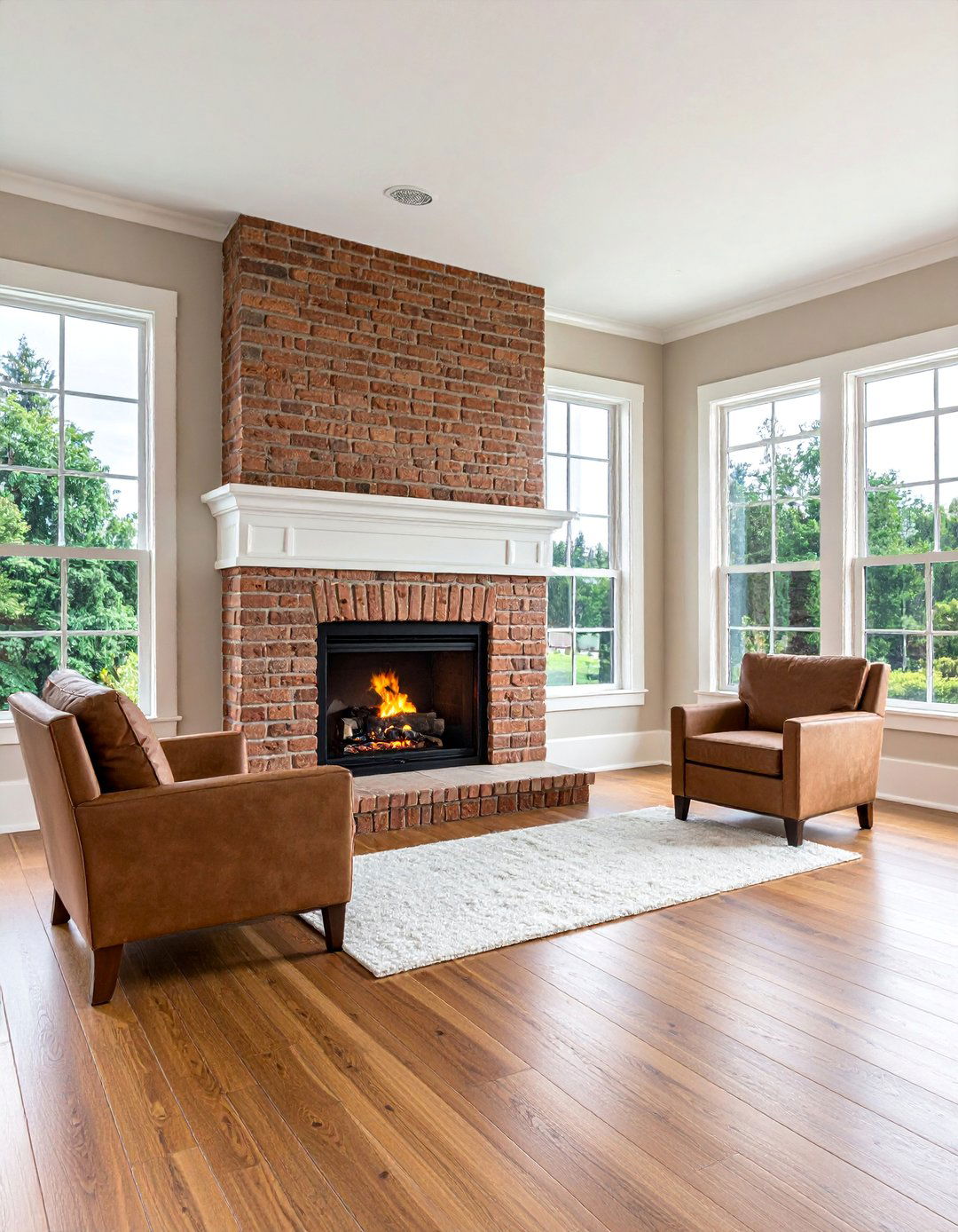 Double Sided Brick Fireplace with Room Division - 25 Brick Fireplace Ideas