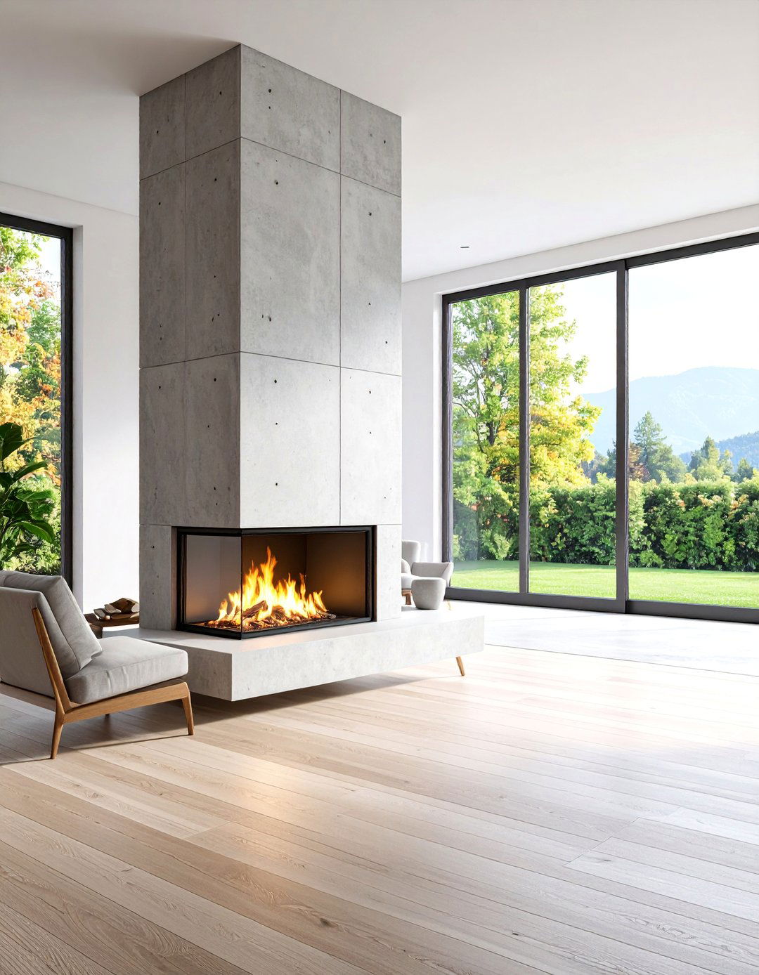 Double Sided Concrete Fireplace Room Divider - 25 Concrete Fireplace Ideas