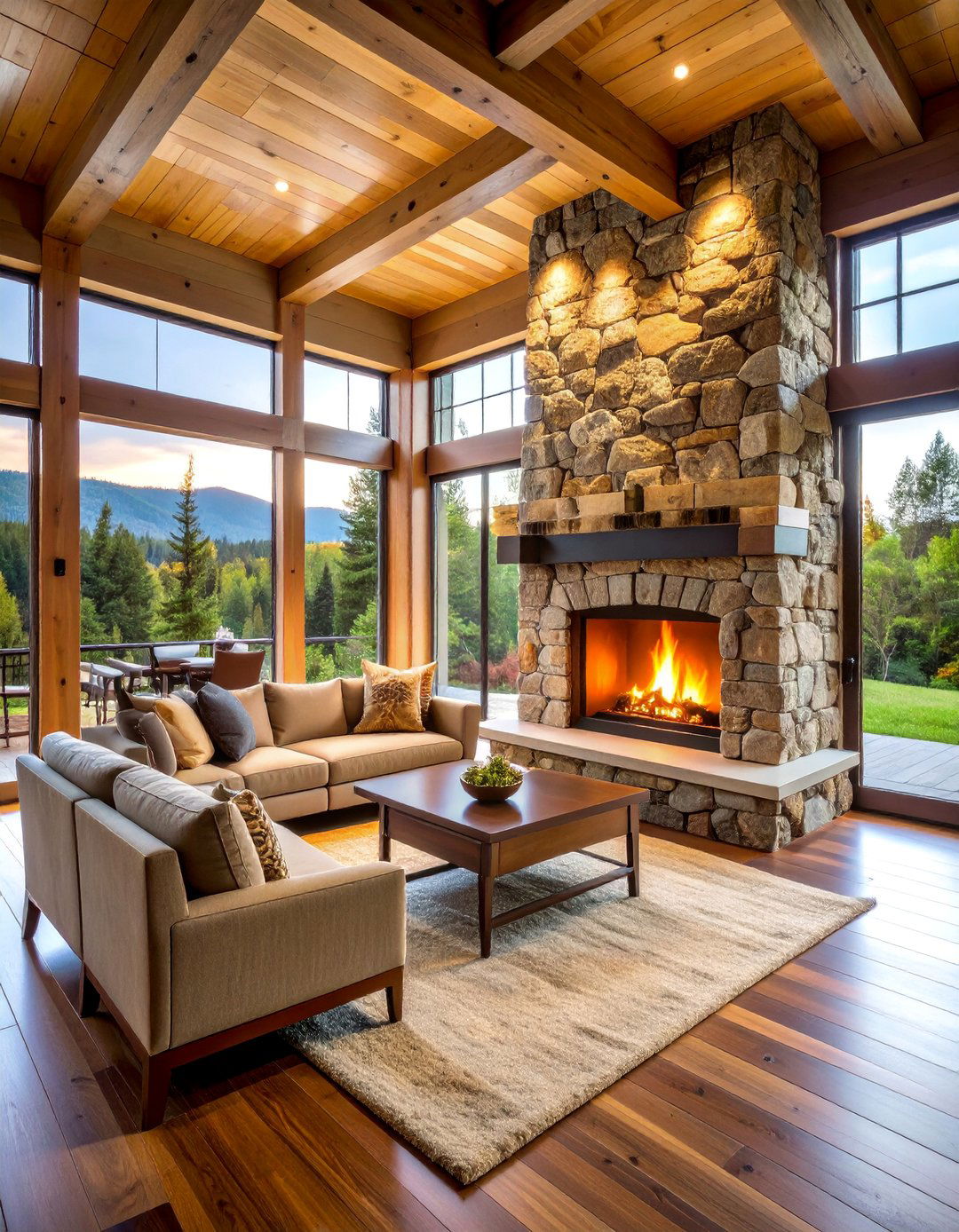 Double Sided Fireplace Room Divider - 25 Cabin Fireplace Ideas