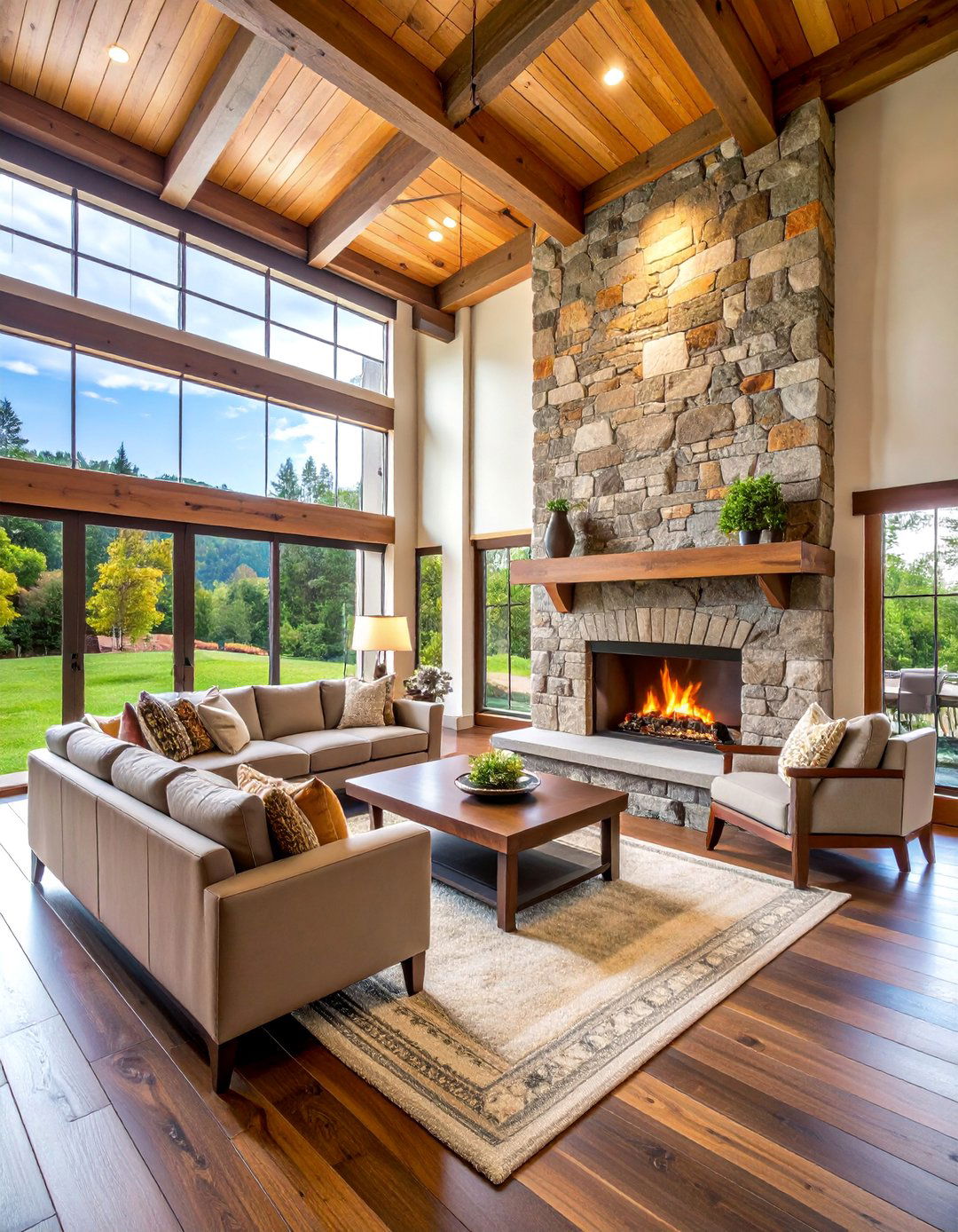 Double Sided Rustic Fireplace with Open Floor Plan - 25 Rustic Fireplaces