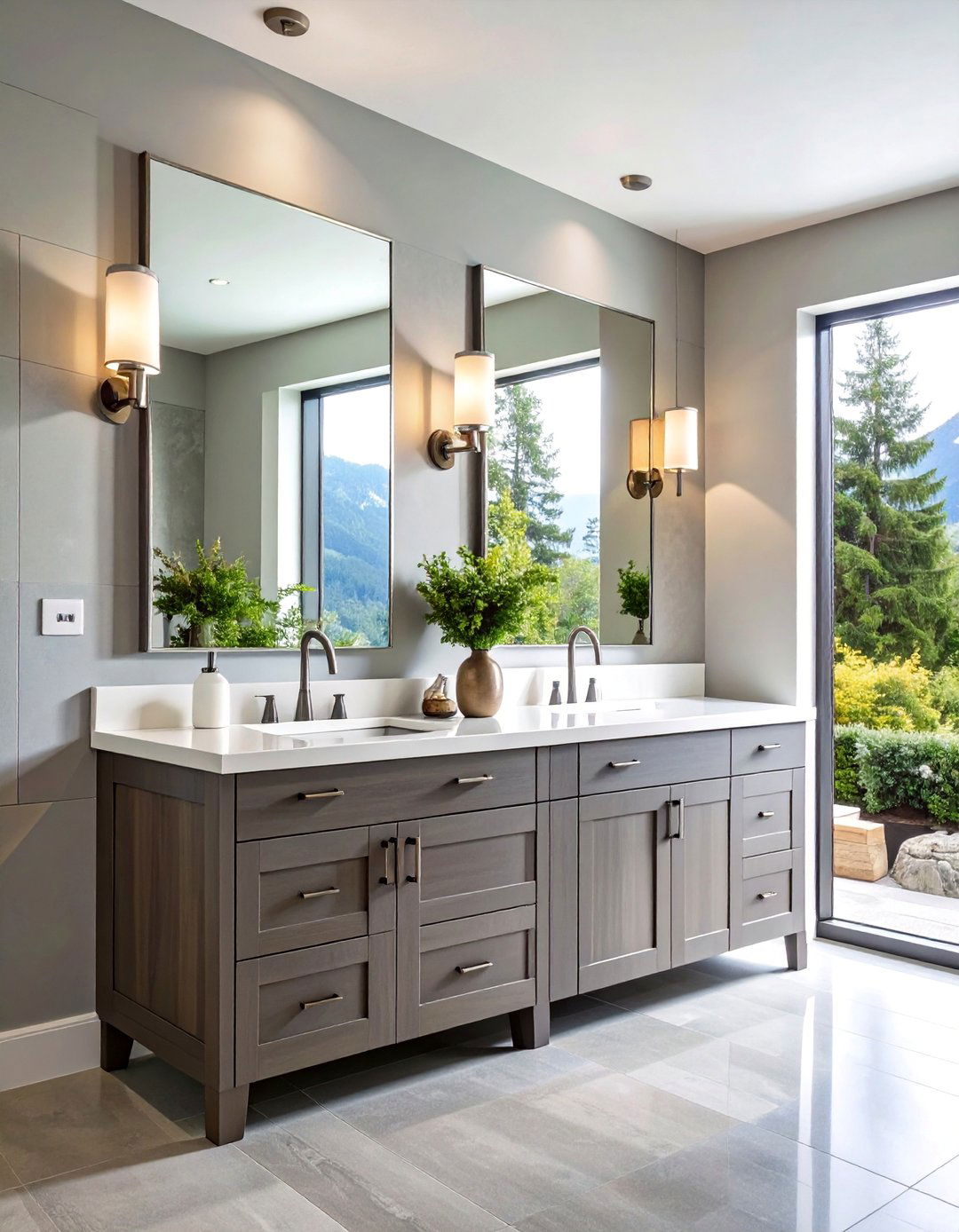 Double Vanity with Center Storage Tower - 25 Bathroom Cabinet Ideas