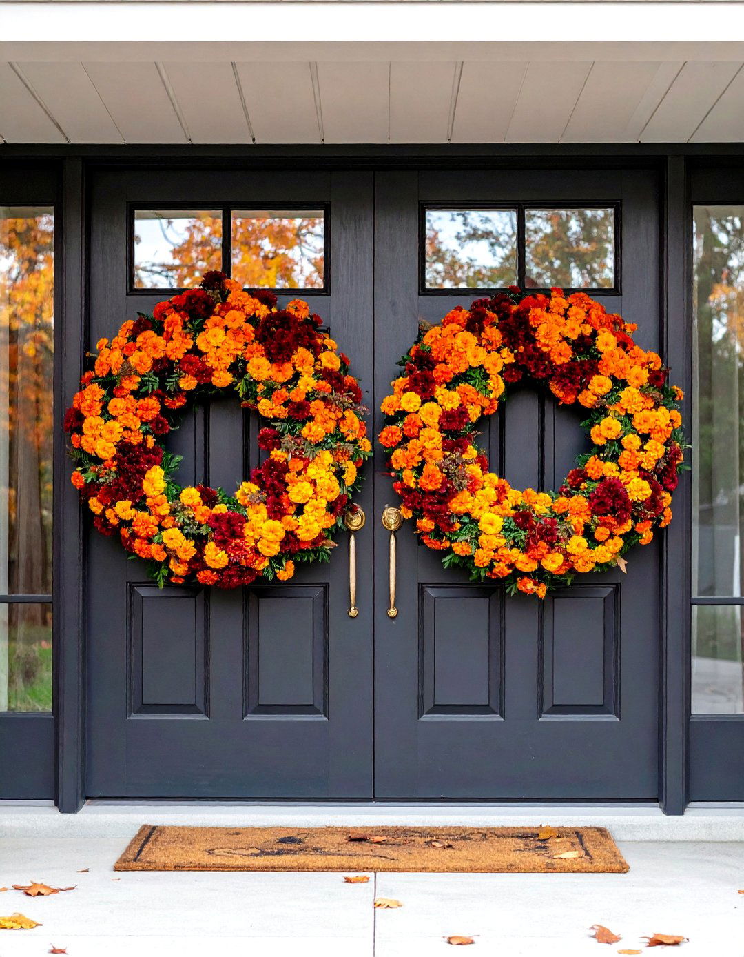 Double Wreath Statement Door - 25 Front Door Fall Decor Ideas