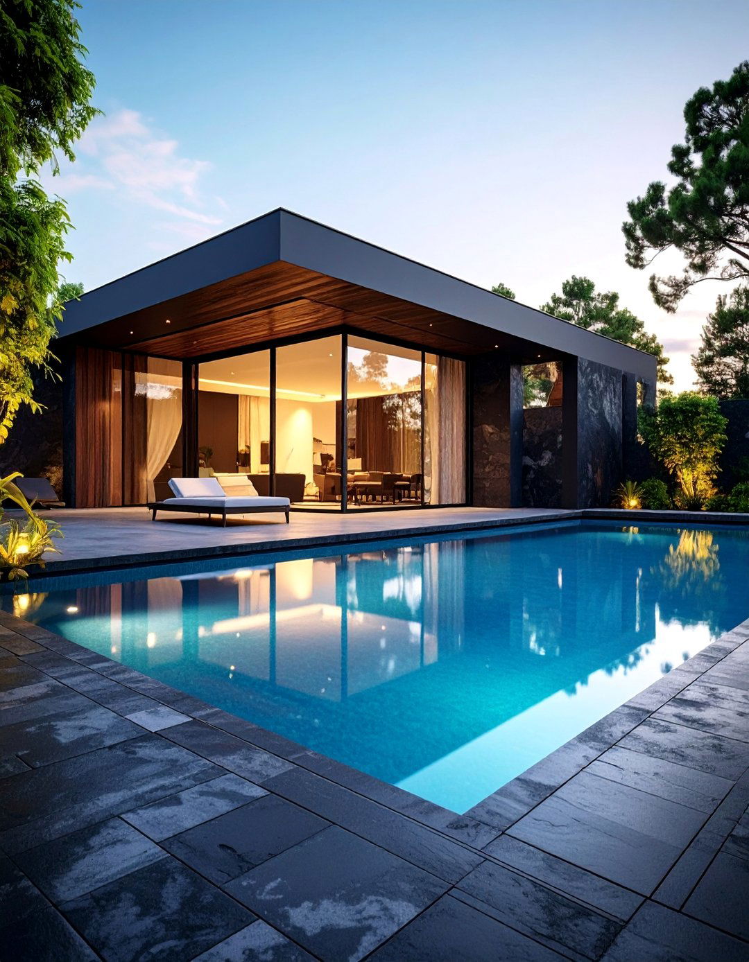 Dramatic Black Basalt Pool Statement Design - 25 Pavers Around Pool Ideas