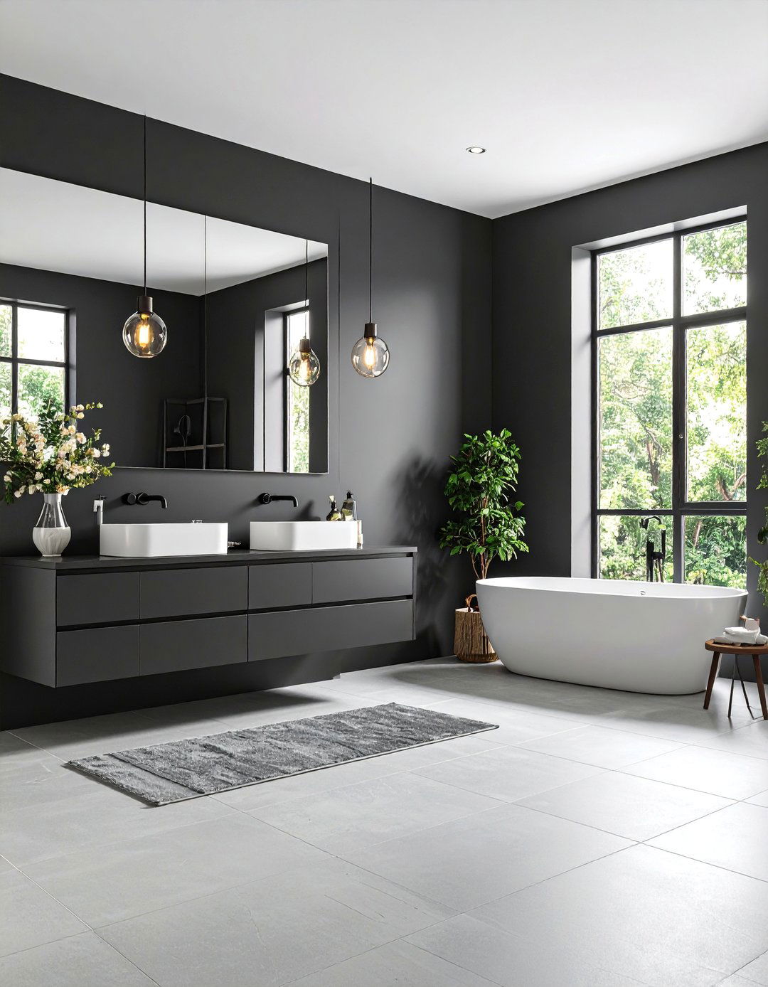 Dramatic Black Feature Wall Bathroom - 25 Black and Grey Bathroom Ideas