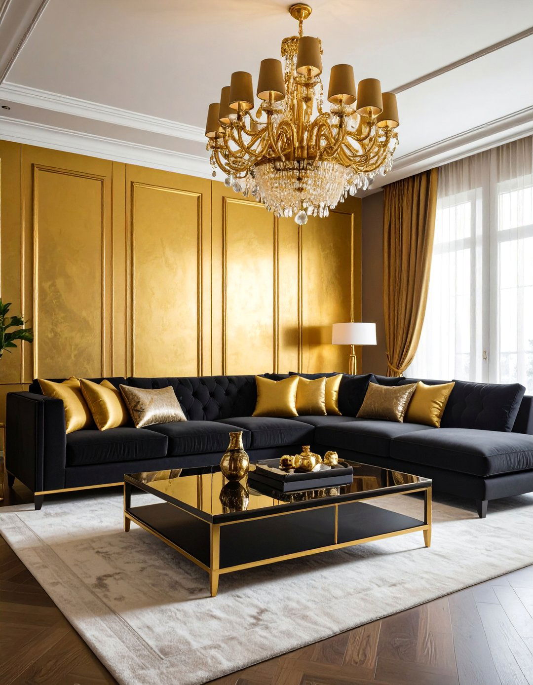 Dramatic Black Gold Statement Room - 25 Black and Gold Living Room Ideas