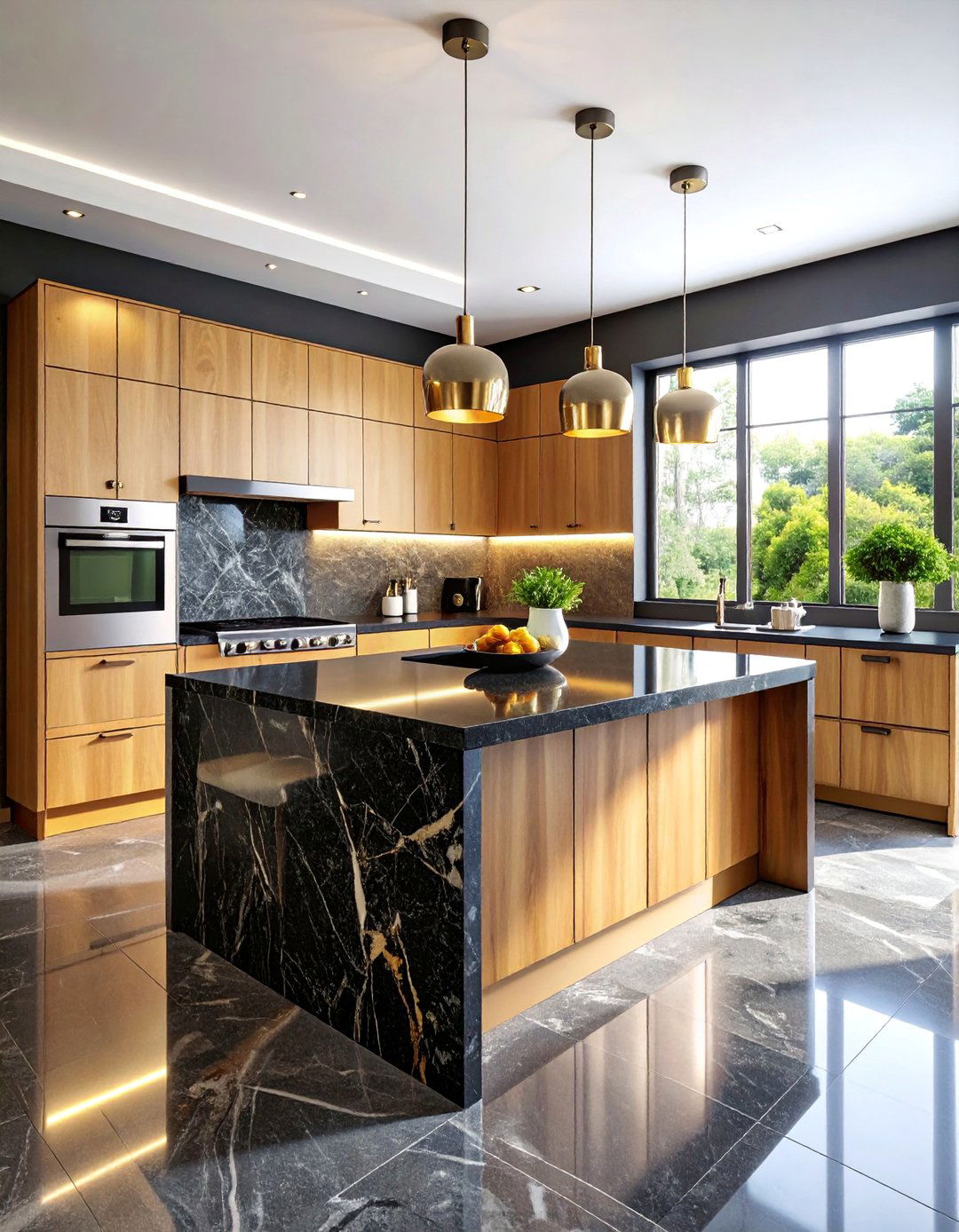 Dramatic Black Granite Countertops with Oak Cabinets - 25 what color countertops go with oak cabinets