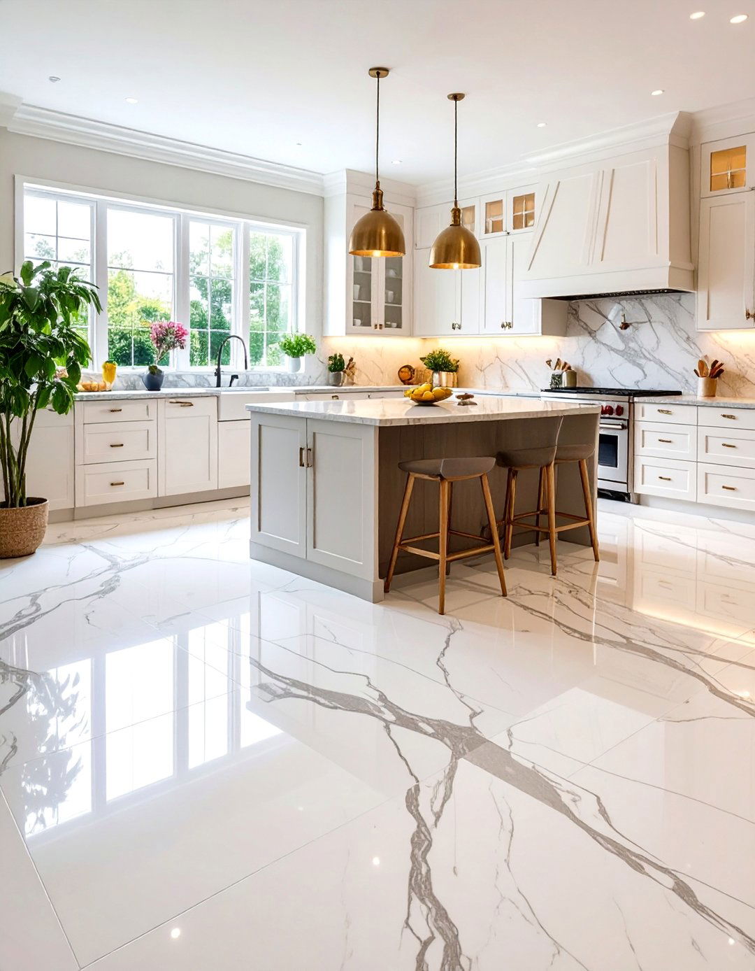 Dramatic Black Marble Look with White Veining - 25 Linoleum Kitchen Flooring Ideas