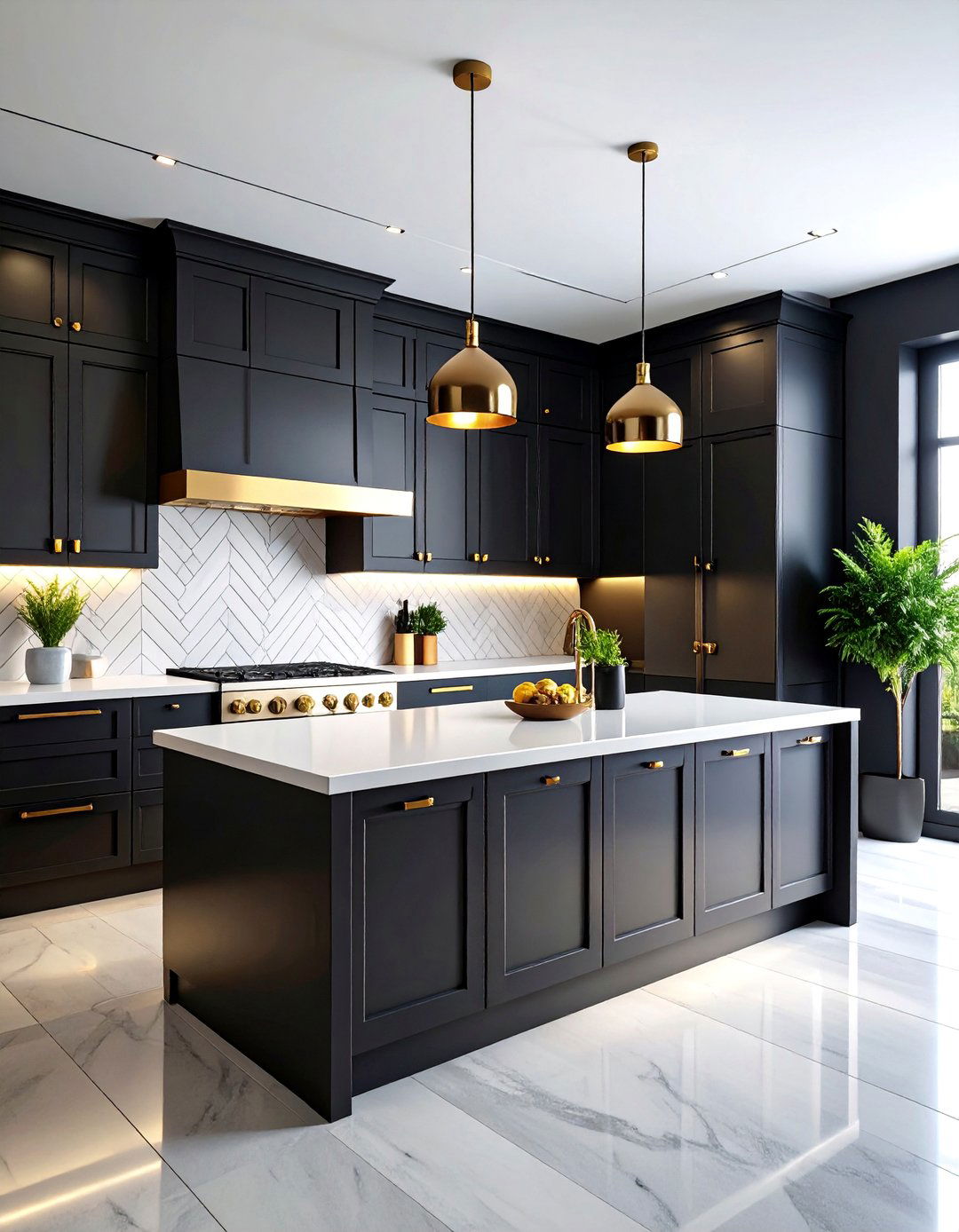 Dramatic Black and White Contrast Kitchen - 25 Sloped Ceiling Kitchen Ideas