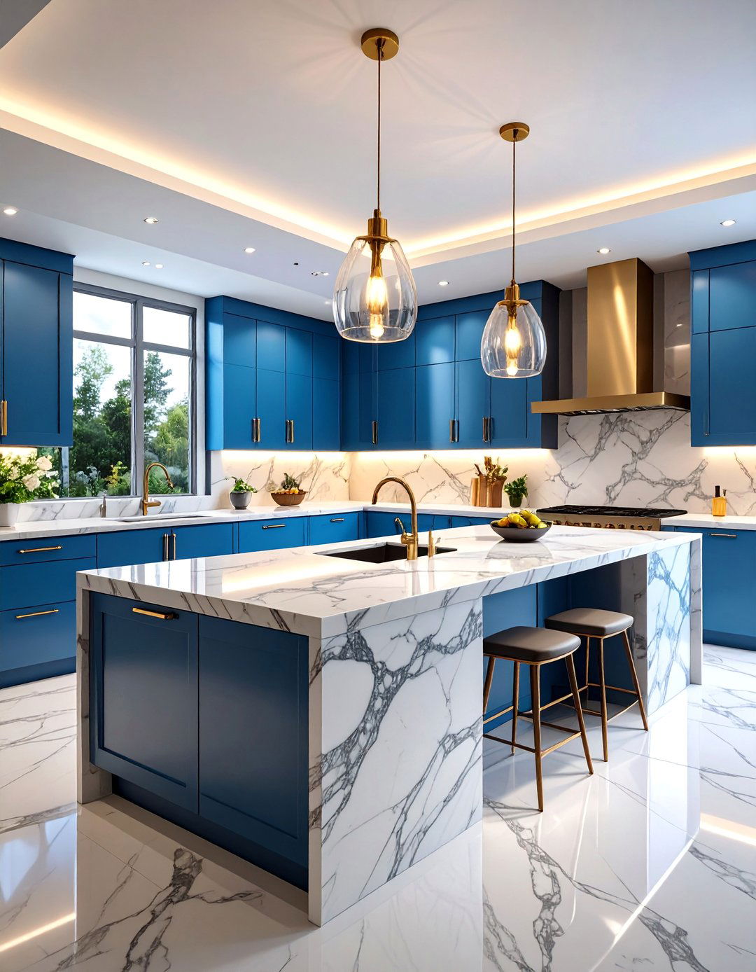 Dramatic Bookmatched Marble Island - 25 Marble Kitchen Island Ideas