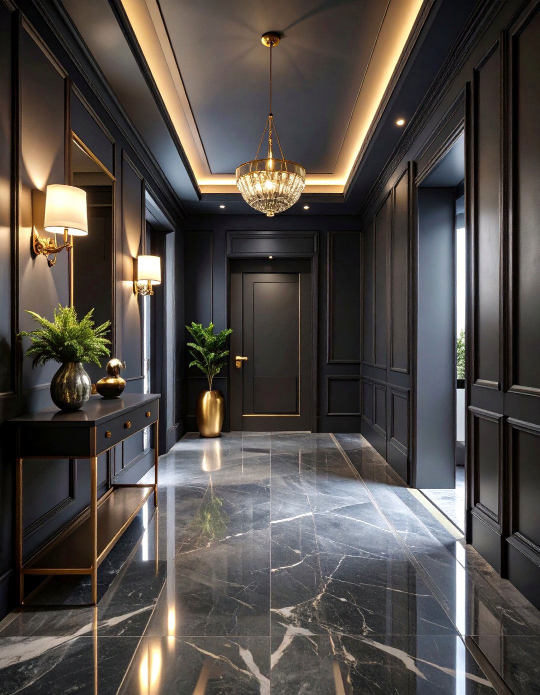 Dramatic Dark Hallway with Moody Lighting - 25 Hallway Ideas
