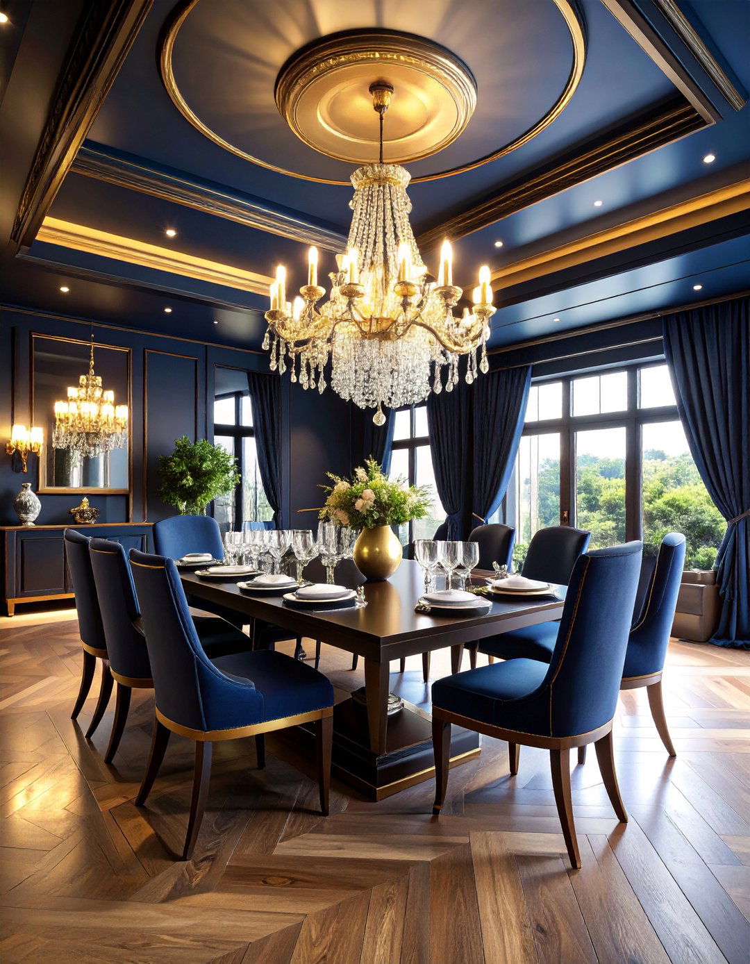 Dramatic Dark Paint Reverse Tray Ceiling with Metallic Accents - 25 Reverse Tray Ceiling Ideas