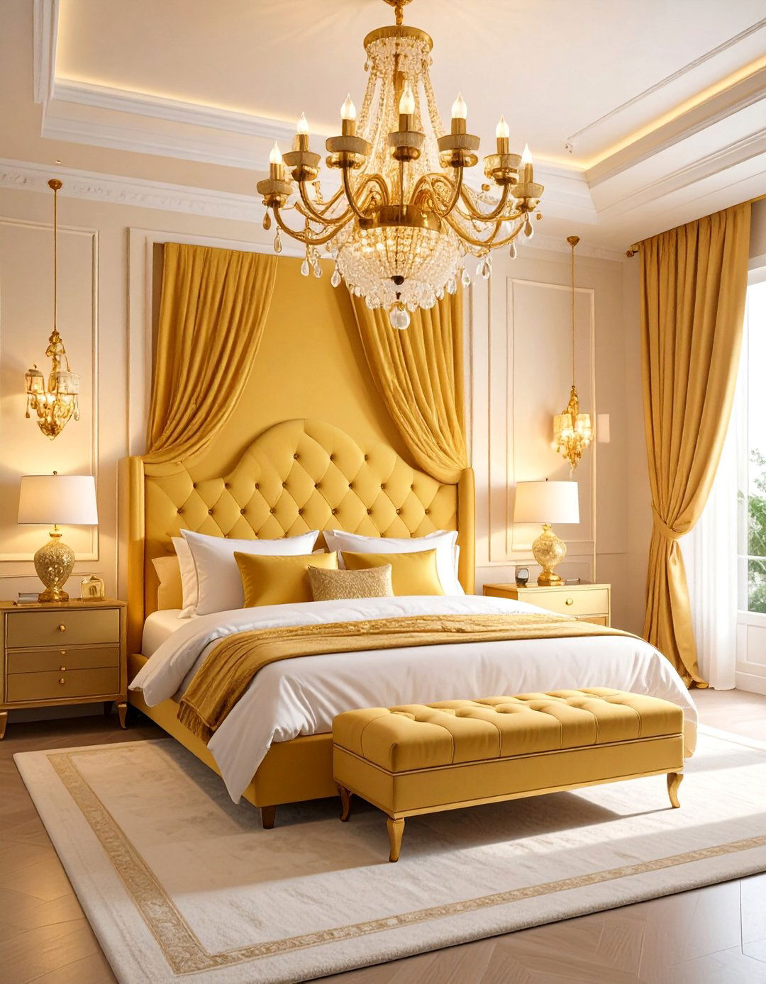 Dramatic Gold Statement Lighting Bedroom - 25 Gold Bedroom Ideas