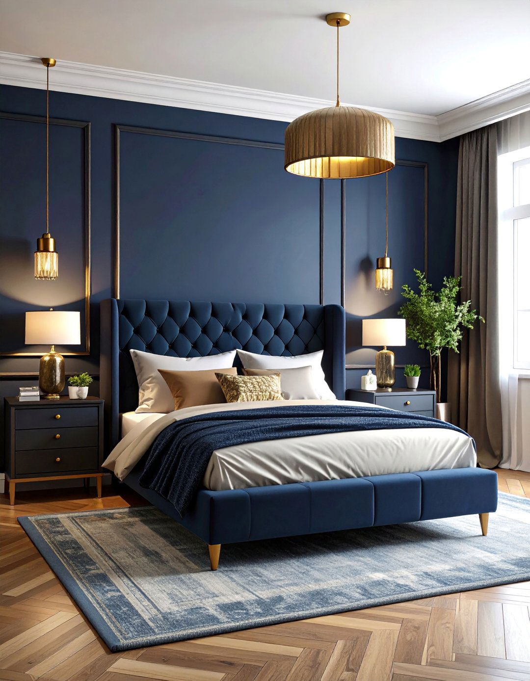 Dramatic Navy and Brass Sophistication - 25 Chinoiserie Bedroom Ideas