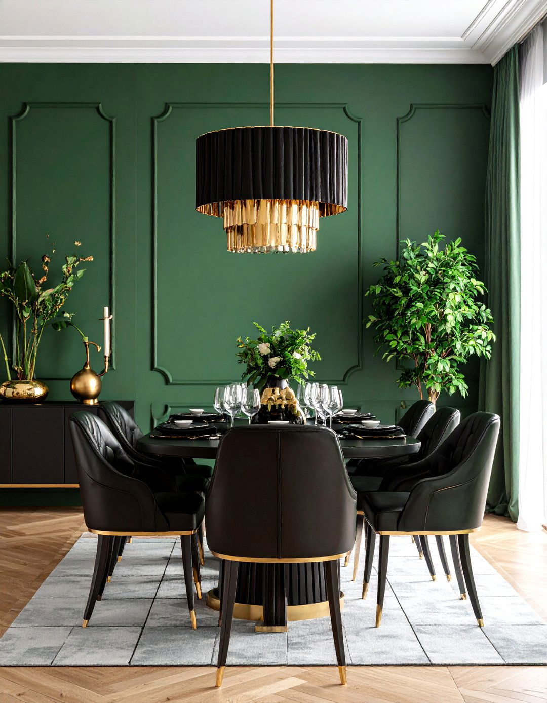 Dramatic Olive Green Dining Room with Black Accents - 25 Olive Green Room Ideas