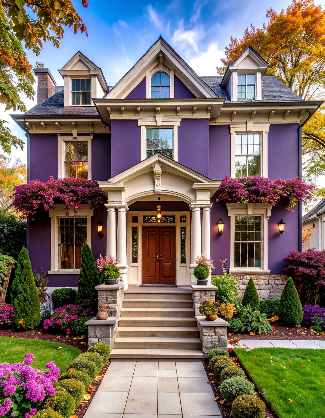 Dramatic Plum Elegance - 25 Exterior House Colors & Inspiration