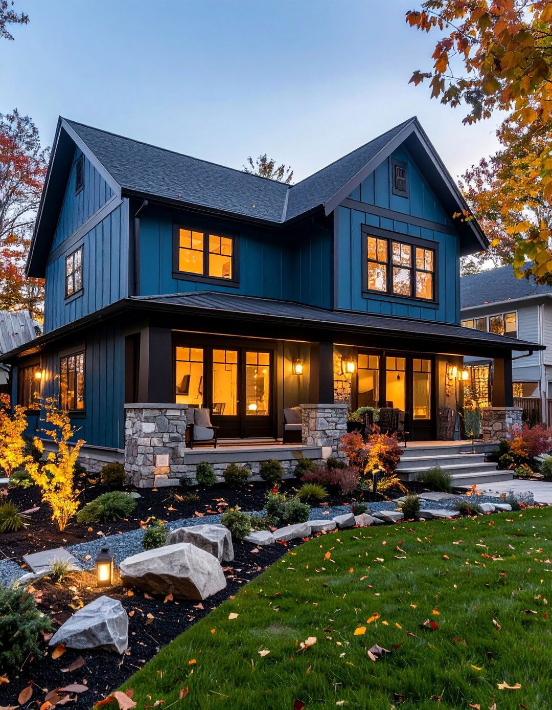 Dramatic Teal Statement with Black Accents - 25 Blue Exterior House Colors
