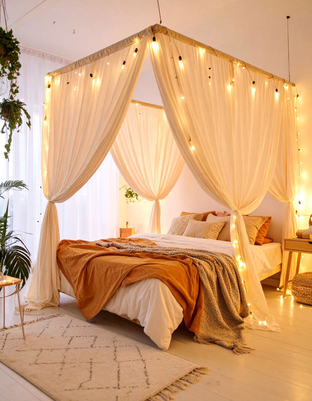 Draped Fabric Canopy Installation - 25 No Headboard Ideas