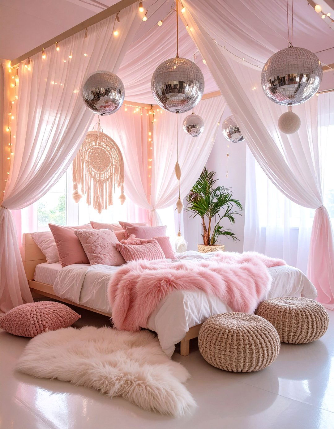Dreamy Canopy Boho Bedroom with Flowing Curtains and Fairy Lights - 25 Girls Boho Bedroom Ideas