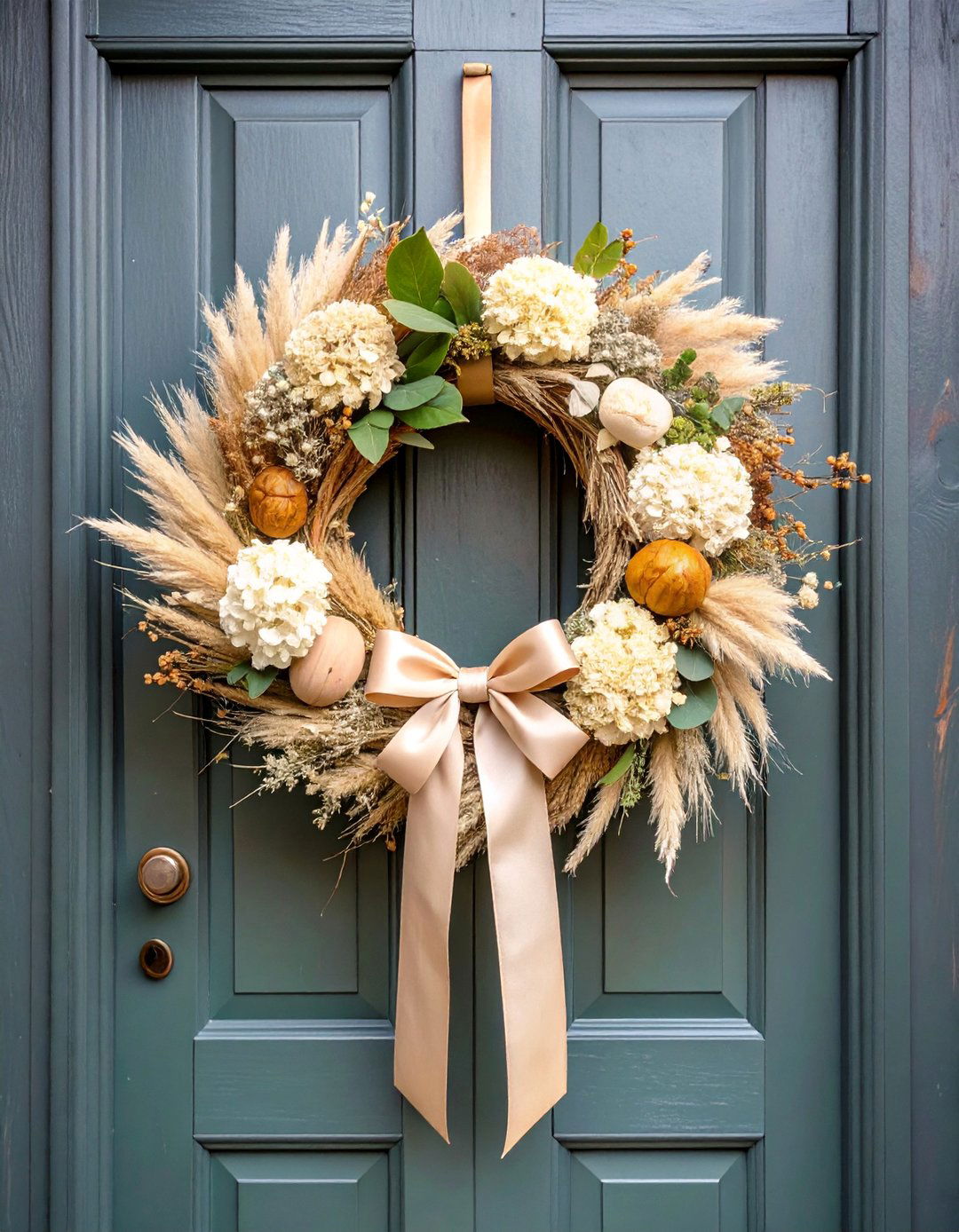Dried Botanical Wreath and Swag Combination - 25 Front Door Fall Decor Ideas