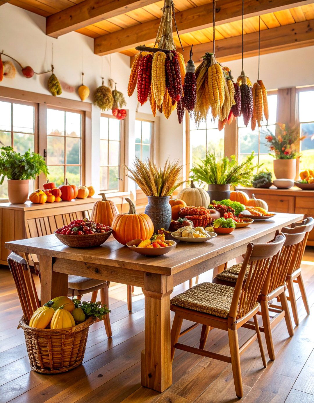 Dried Corn and Gourd Harvest Display - 25 thanksgiving table decor ideas
