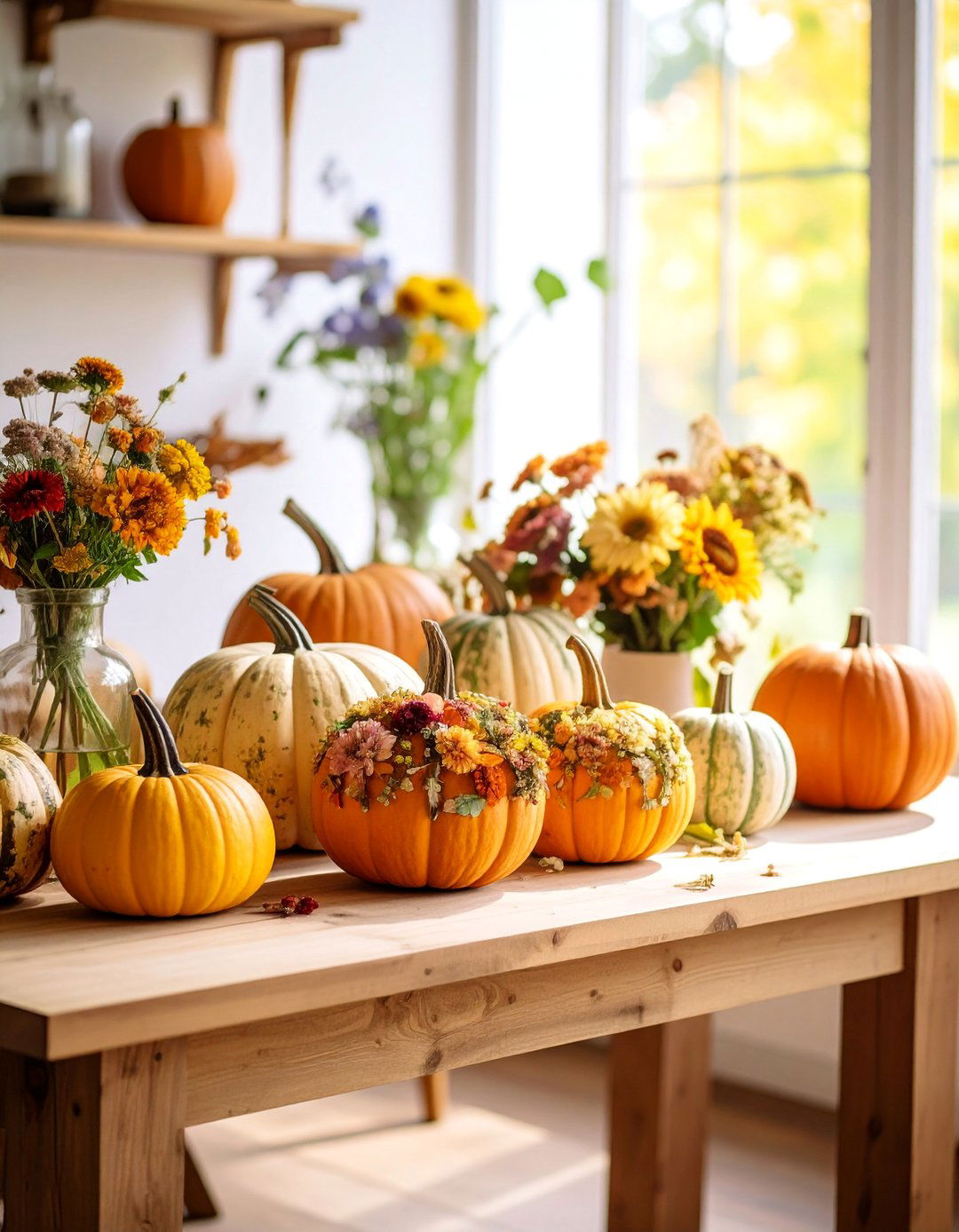 Dried Flower Pressed Pumpkin Art - 25 Pumpkin Decor Ideas