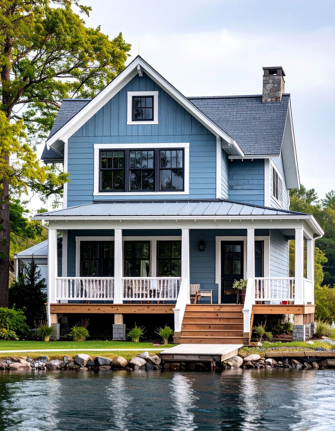 Driftwood Gray with White and Black Accents - 25 Lake House Exterior Colors Ideas
