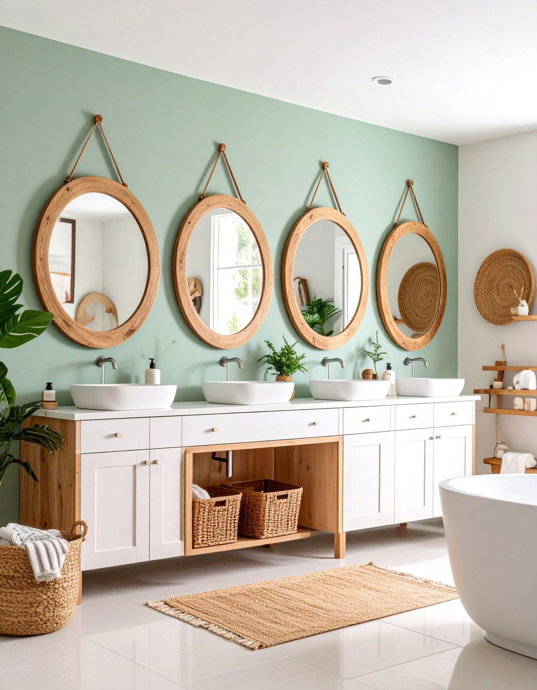 Driftwood Mirror Gallery with Coastal Art Collection - 25 Coastal Bathroom Ideas