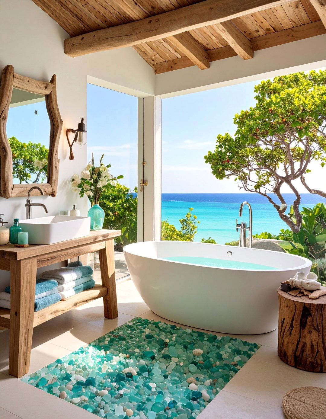 Driftwood and Sea Glass Coastal Design - 25 Rustic Outdoor Bathroom Ideas