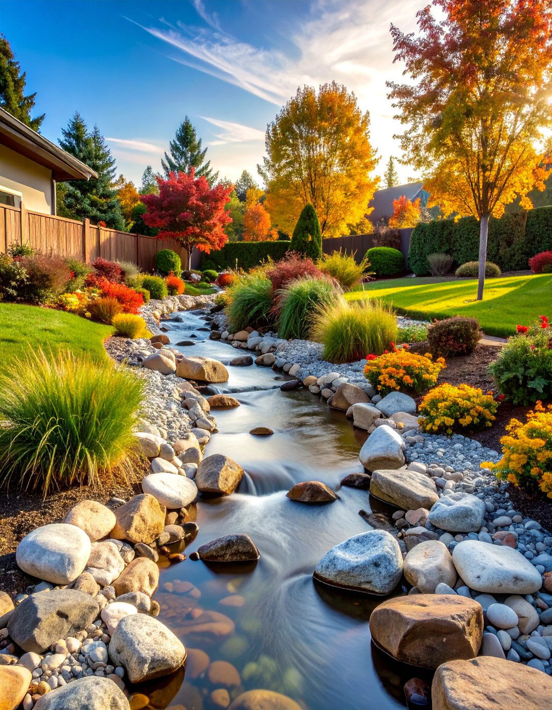 Dry Creek Bed River Rock Drainage Edging - 25 River Rock Edging Ideas