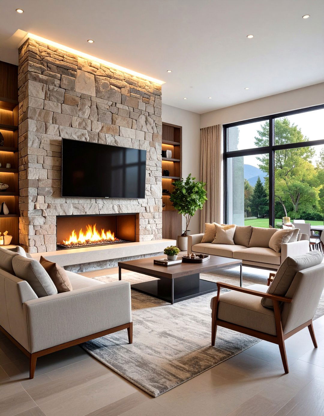 Dual Sided Fireplace with Corner TV Placement - 25 Tv Over Fireplace Ideas