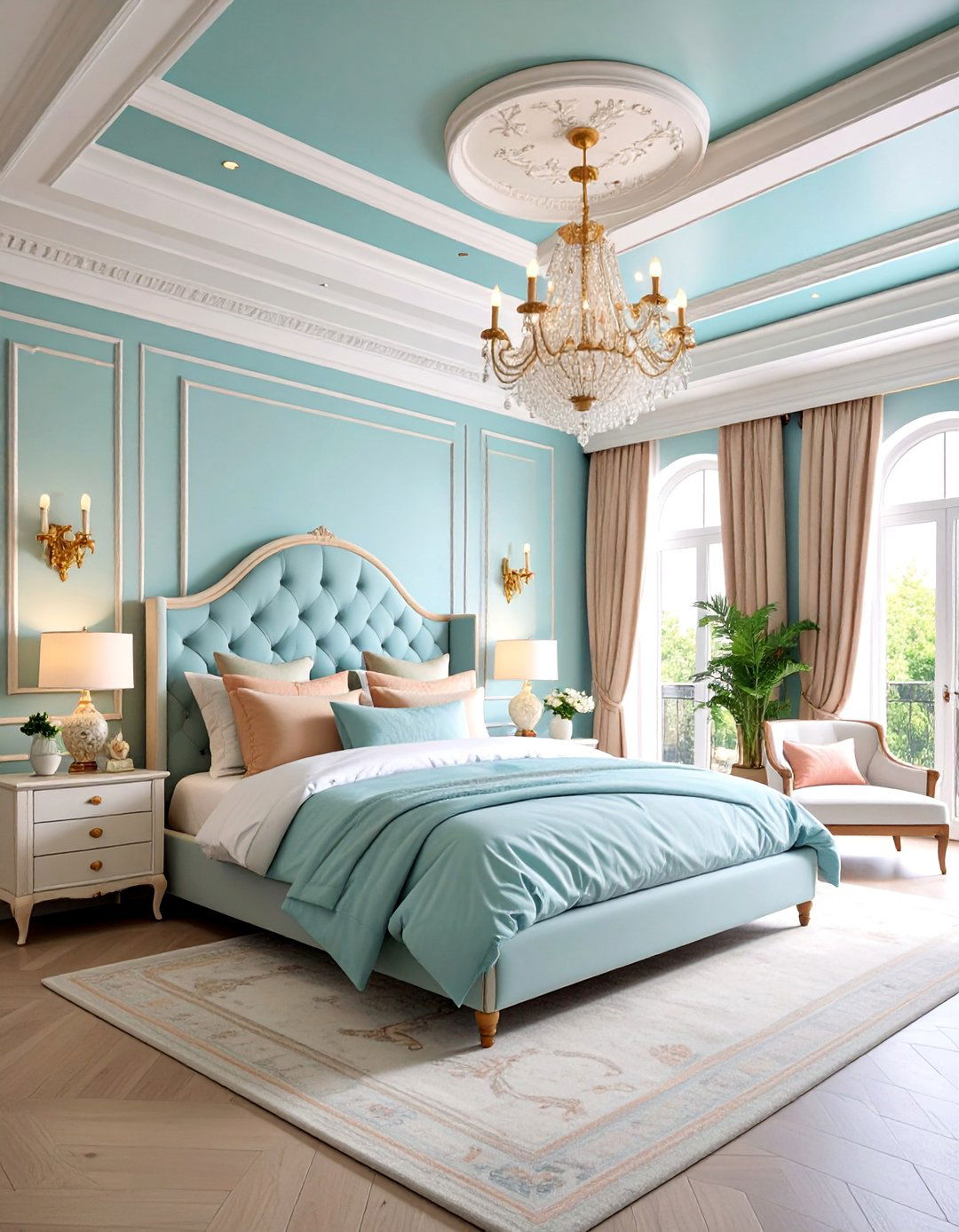 Duck Egg Blue Bedroom with Statement Ceiling Design - 25 Duck Egg Blue Bedroom Ideas