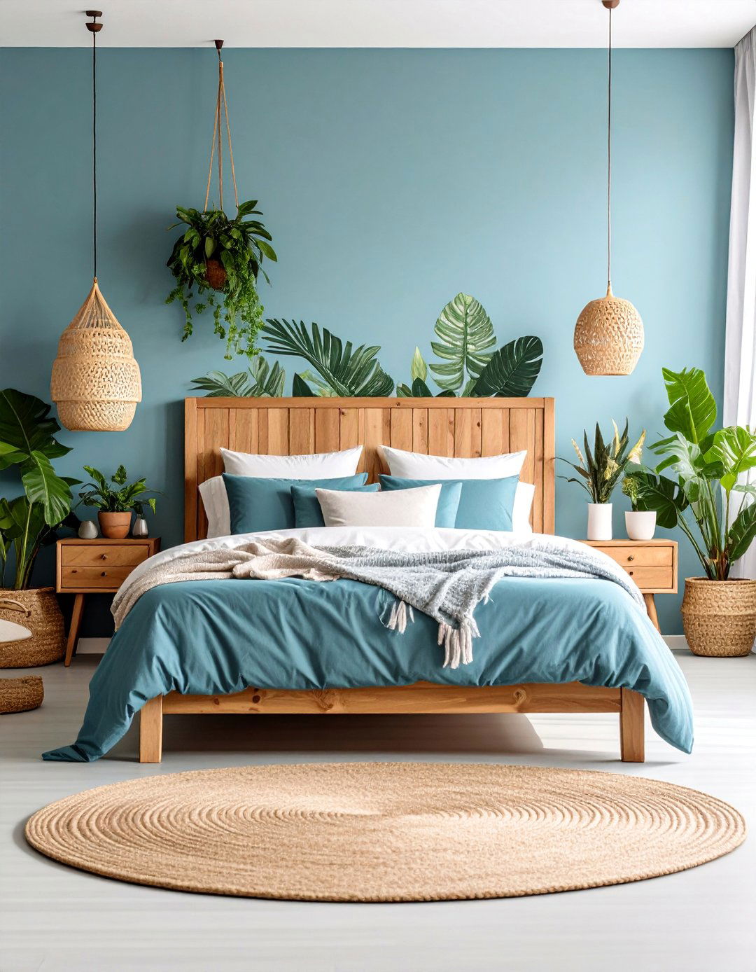 Duck Egg Blue Botanical Bedroom with Natural Plant Elements - 25 Duck Egg Blue Bedroom Ideas