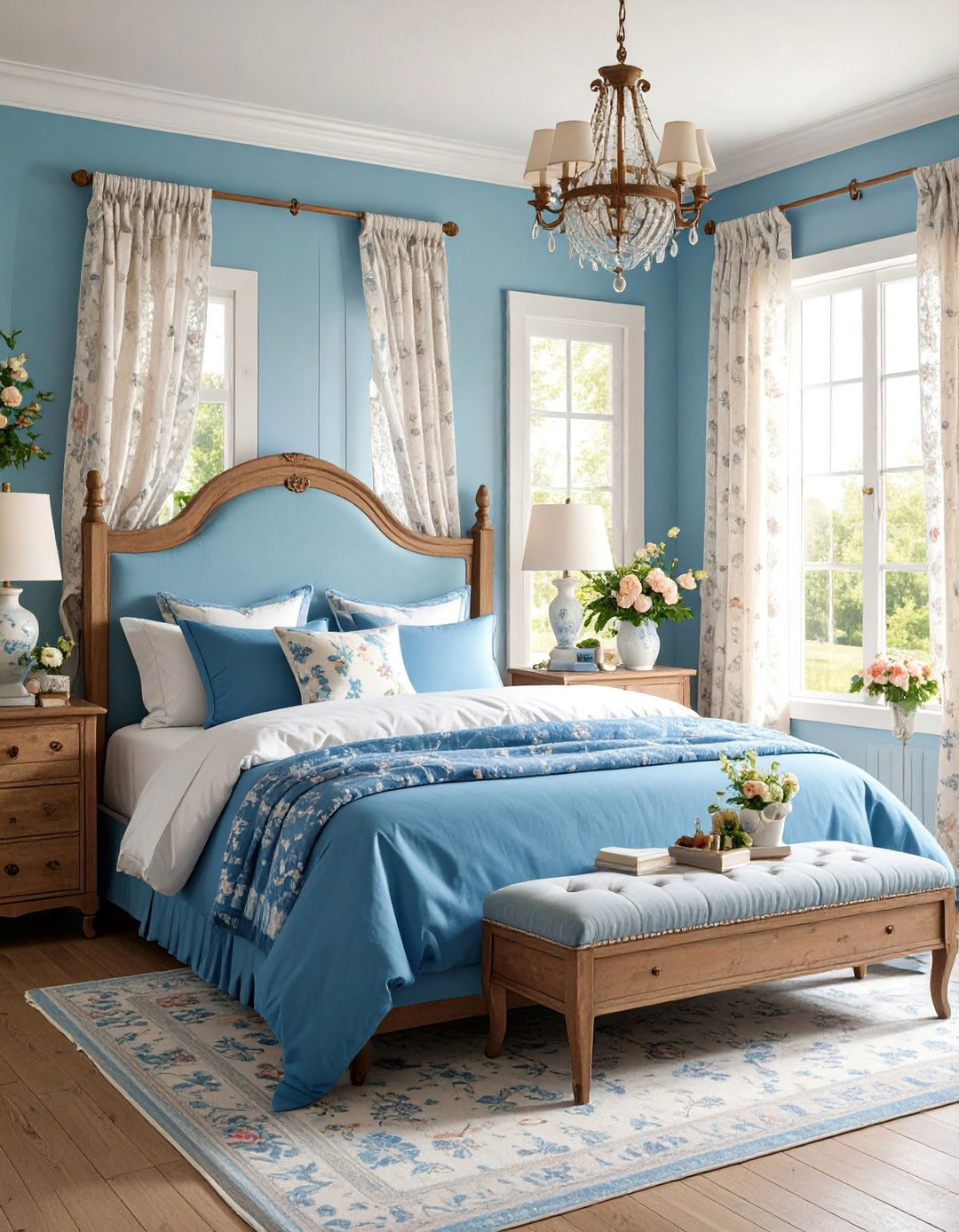Duck Egg Blue Cottage Style Bedroom with Floral Motifs - 25 Duck Egg Blue Bedroom Ideas