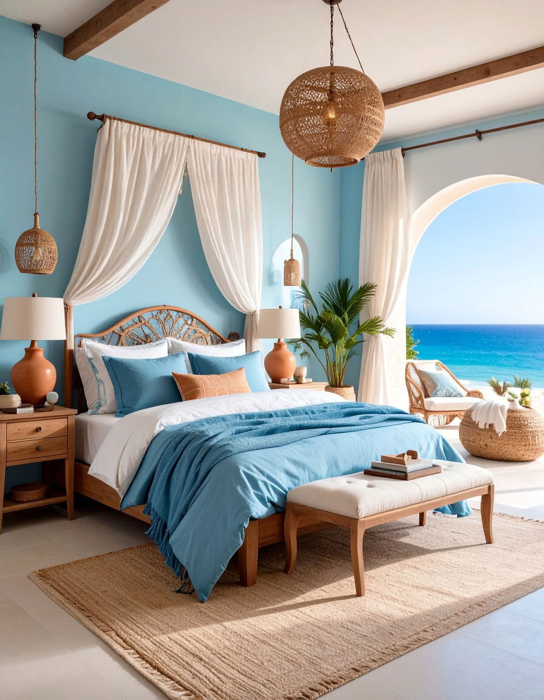 Duck Egg Blue Mediterranean Bedroom with Terracotta Accents - 25 Duck Egg Blue Bedroom Ideas