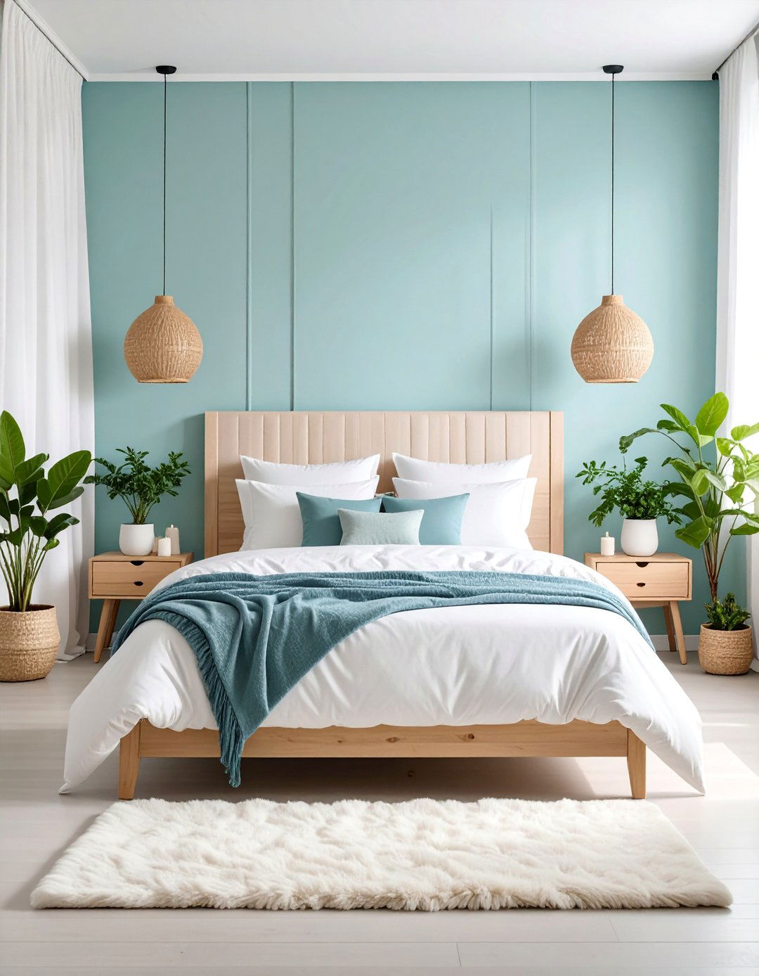Duck Egg Blue Scandinavian Bedroom with Light Wood Elements - 25 Duck Egg Blue Bedroom Ideas